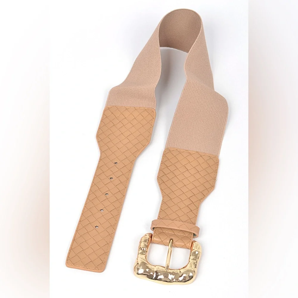 Vegan Leather Wide Elastic Statement Belt